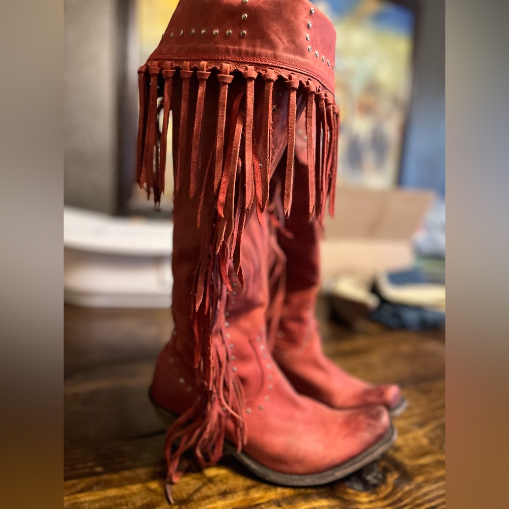Liberty Black Tall Fringe Boot Red size 9